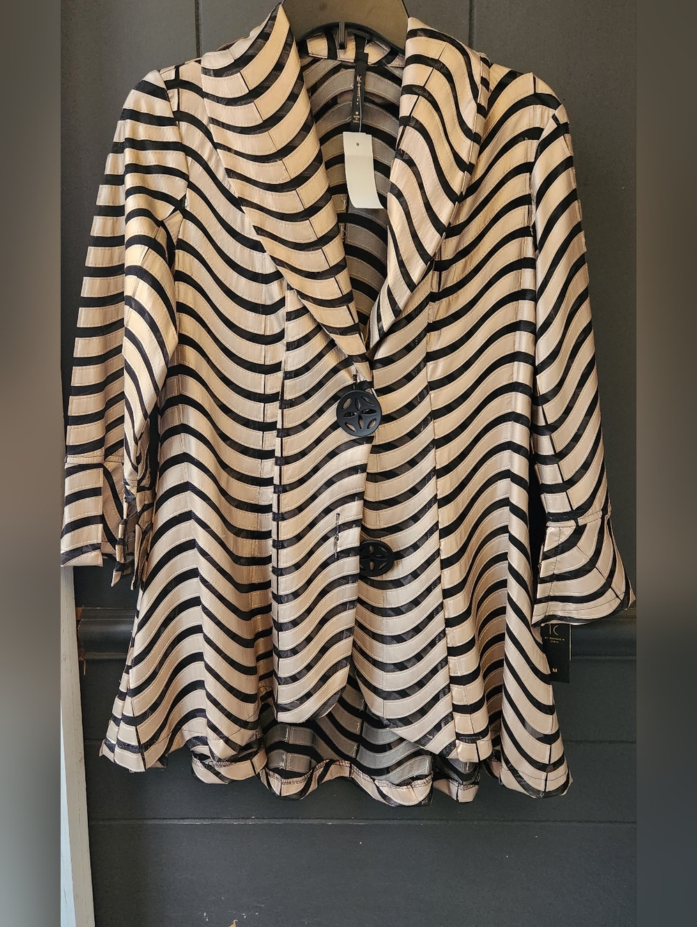 IC Shiny Taupe and Mesh Black Striped Blazer